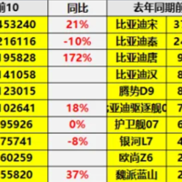 中国插混全球一骑绝尘 2024销量TOP10车型出炉：比亚迪霸榜前9