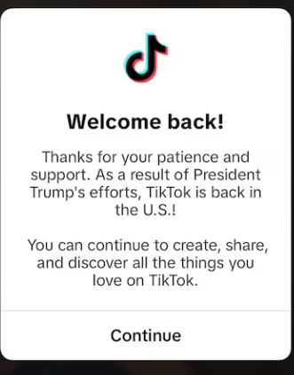 （TikTok应用推送欢迎美国用户回归）